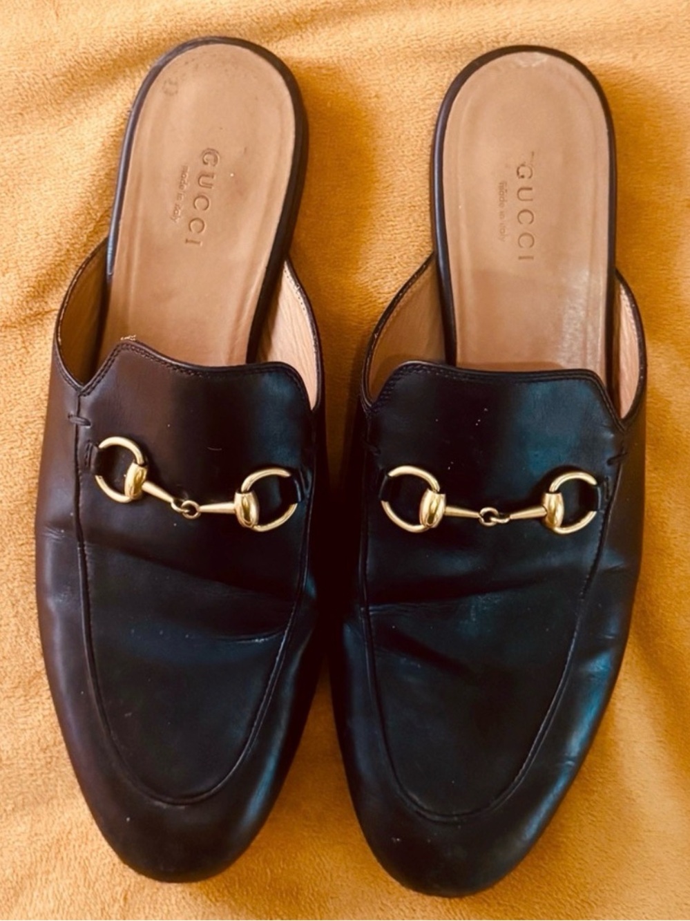 Gucci Black Leather Horsebit Backless Loafers